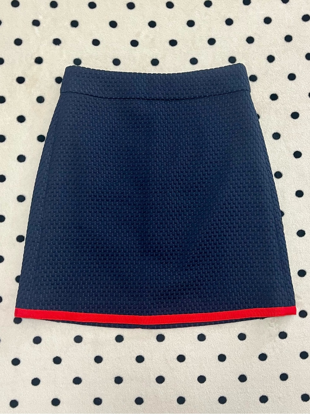 J. Crew Navy Textured A-Line Mini Skirt with Red Trim Size 0